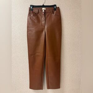 Aritzia Wilfred Women Size 4 Brown Faux Vegan Leather Straight Leg Melina Pants‎
